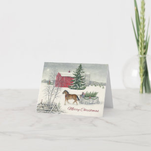 Cartes Pour Fêtes Annuelles Vintage Horse Pulling Tree Joyeux Noël