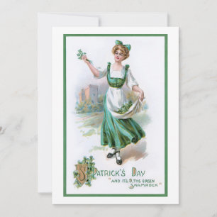 Cartes Pour Fêtes Annuelles Vintage irlandaise fille avec Shamrock