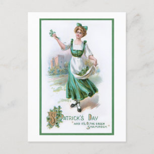 Cartes Pour Fêtes Annuelles Vintage irlandaise fille avec Shamrock
