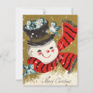 Cartes Pour Fêtes Annuelles Vintage Jolly Snowman Avec Oiseaux
