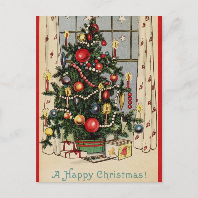 Cartes Pour Fêtes Annuelles Vintage Joyeux arbre de Noël (Devant)