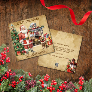Cartes Pour Fêtes Annuelles Vintage Joyeux Arbre de Noël Santa Claus Chien Cad