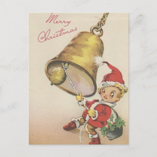 Cartes Pour Fêtes Annuelles Vintage Joyeux Noël Bell Ringer (Devant)