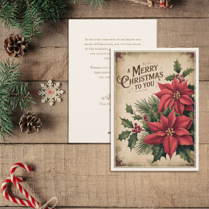 Cartes Pour Fêtes Annuelles Vintage Joyeux Noël Rouge Poinsettia