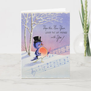 Cartes Pour Fêtes Annuelles Vintage Joyeux oiseau du Nouvel An