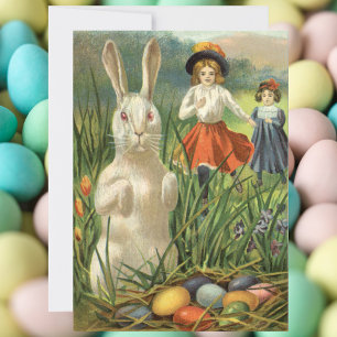 Cartes Pour Fêtes Annuelles Vintage lapin de Pâques et enfants heureux Eastert