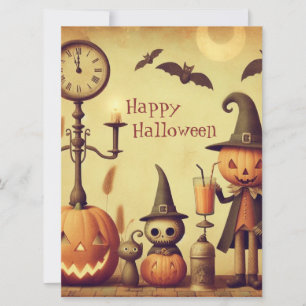 Cartes Pour Fêtes Annuelles Vintage, lunatique Halloween citrouilles & chauves