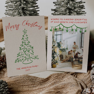 Cartes Pour Fêtes Annuelles Vintage main tirée arbre unique photo Noël