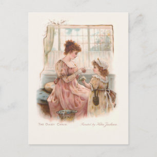Cartes Pour Fêtes Annuelles Vintage mère et enfant confectionnant des chaînes