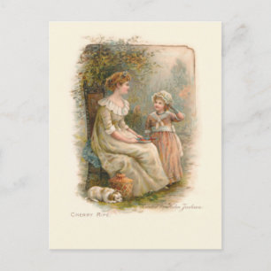 Cartes Pour Fêtes Annuelles Vintage mère et enfant cueillir des cerises