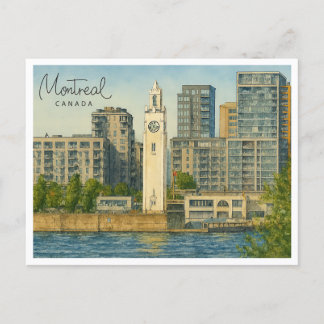 Cartes Pour Fêtes Annuelles Vintage Montréal Skyline | Aquarelle Canada