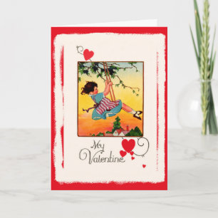 Cartes Pour Fêtes Annuelles Vintage My Valentine Little Girl on a Swing Card