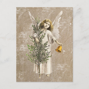 Cartes Pour Fêtes Annuelles Vintage Noël Angel & Arbre Vacances Kraft Brown