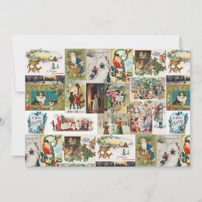 Cartes Pour Fêtes Annuelles Vintage Noël Antique Collage Xmas (Devant)