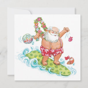 Cartes Pour Fêtes Annuelles Vintage Noël Cartoon Surf Santa Claus