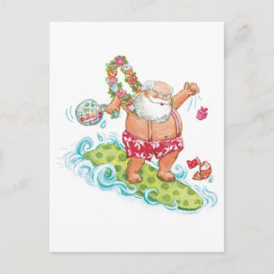 Cartes Pour Fêtes Annuelles Vintage Noël Cartoon Surf Santa Claus