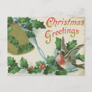 Cartes Pour Fêtes Annuelles Vintage Noël cloches et oiseaux