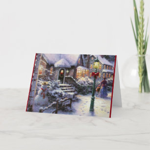 Cartes Pour Fêtes Annuelles Vintage Noël Cottage Scène de neige