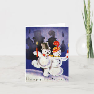 Cartes Pour Fêtes Annuelles Vintage Noël Dancing Snowmen avec bougies