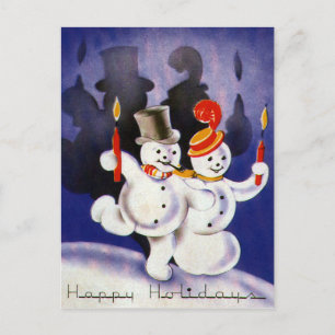 Cartes Pour Fêtes Annuelles Vintage Noël Dancing Snowmen avec bougies