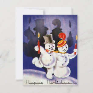 Cartes Pour Fêtes Annuelles Vintage Noël Dancing Snowmen avec bougies