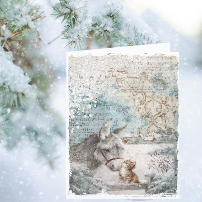 Cartes Pour Fêtes Annuelles Vintage Noël Donkey Kitten (Créateur téléchargé)