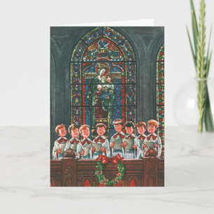 Cartes Pour Fêtes Annuelles Vintage Noël Enfants chantant Chorale dans l'églis