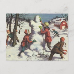 Cartes Pour Fêtes Annuelles Vintage Noël, Enfants Snowball combat