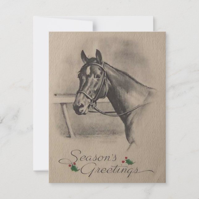 Cartes Pour Fêtes Annuelles Vintage Noël Horse Saison Salutations (Devant)