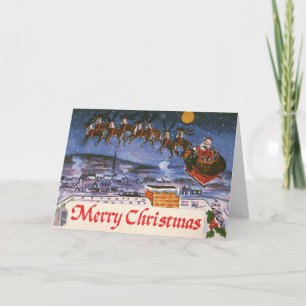 Cartes Pour Fêtes Annuelles Vintage Noël Le Père Noël Volant Son Sommeil