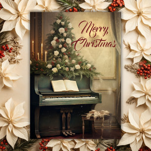 Cartes Pour Fêtes Annuelles Vintage Noël Musique Grand Piano Verdure