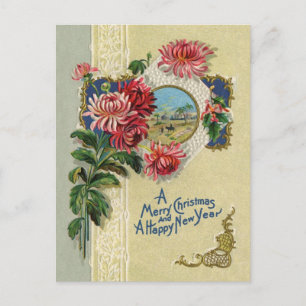 Cartes Pour Fêtes Annuelles Vintage Noël/Nouvel An Floral Bethléem Scène
