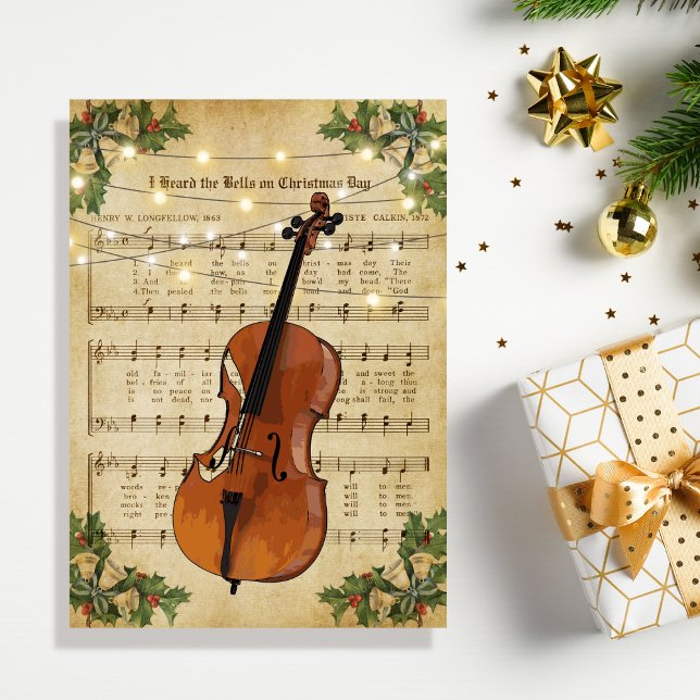 Cartes Pour Fêtes Annuelles Vintage Noël Partition Musique et Cello (Créateur téléchargé)