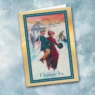 Cartes Pour Fêtes Annuelles Vintage Noël Patinage Couple