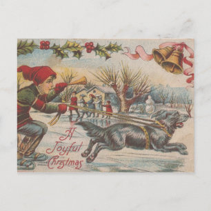 Cartes Pour Fêtes Annuelles Vintage Noël Patinage Sur Glace Avec Le Chien
