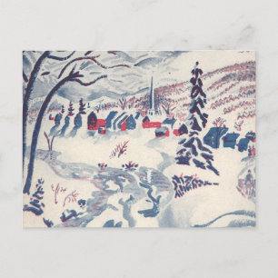Cartes Pour Fêtes Annuelles Vintage Noël, paysage de neige avec Village d'hive