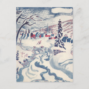 Cartes Pour Fêtes Annuelles Vintage Noël, paysage de neige avec Village d'hive