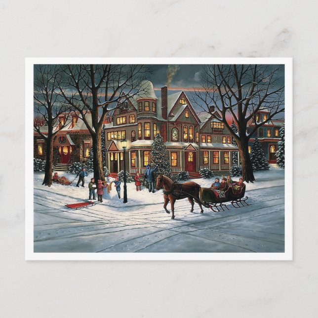Cartes Pour Fêtes Annuelles Vintage Noël paysage enneigé (Devant)