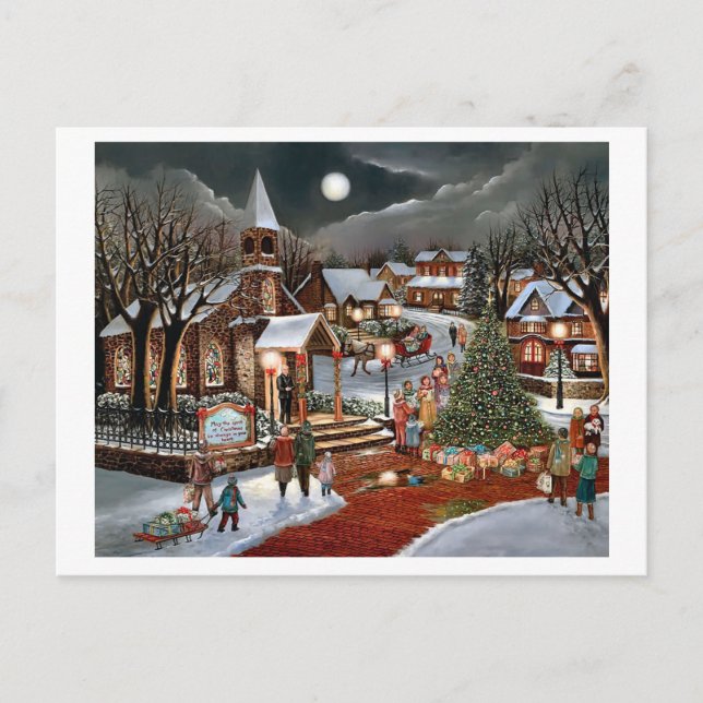 Cartes Pour Fêtes Annuelles Vintage Noël paysage enneigé (Devant)