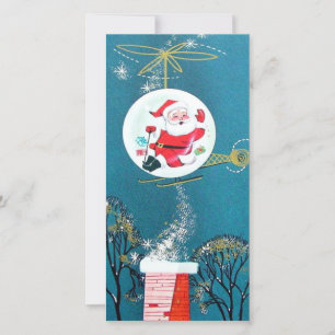 Cartes Pour Fêtes Annuelles Vintage Noël Père Noël En Hélicoptère