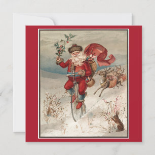 Cartes Pour Fêtes Annuelles Vintage Noël Père Noël équitation vélo