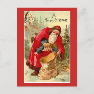 Cartes Pour Fêtes Annuelles Vintage Noël Père Noël Mettre l'enfant dans le sac