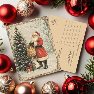 Cartes Pour Fêtes Annuelles Vintage Noël Père Noël, neige et arbre