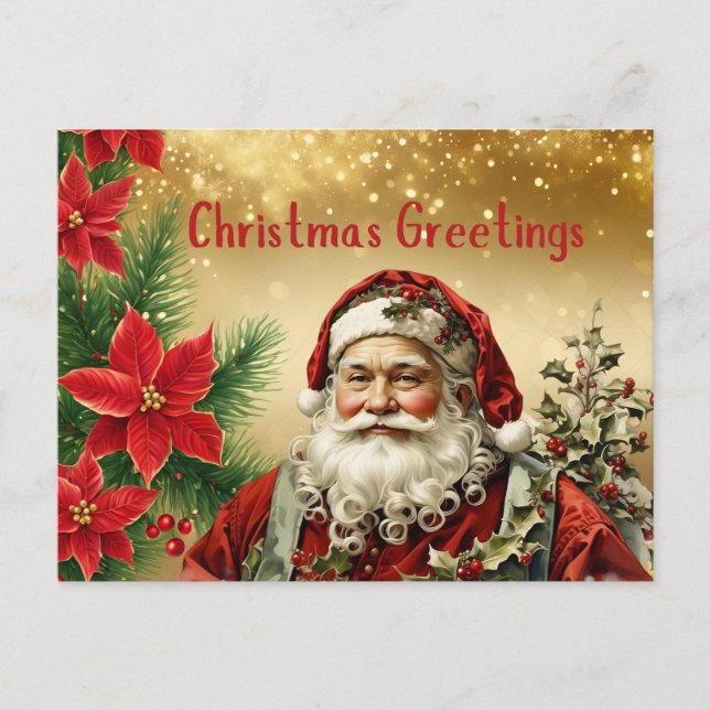 Cartes Pour Fêtes Annuelles Vintage Noël Père Noël, Poinsettia rouge (Devant)