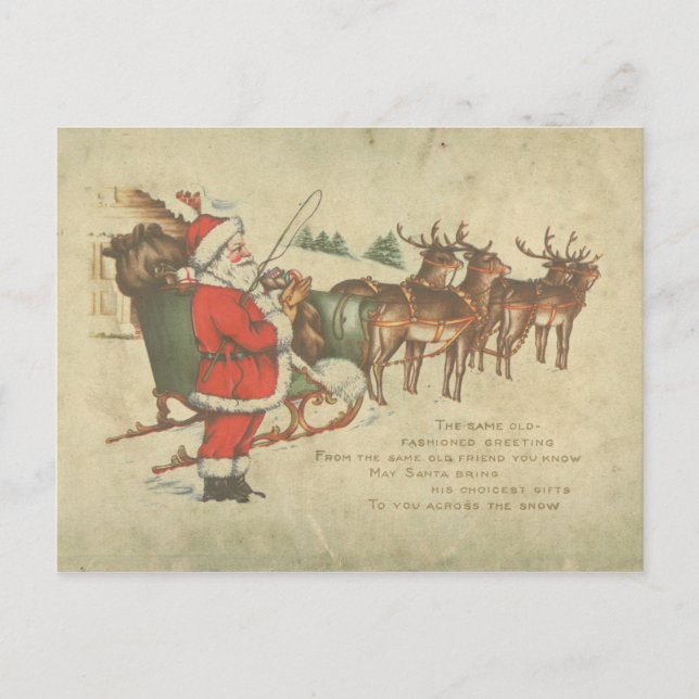 Cartes Pour Fêtes Annuelles Vintage Noël Père Noël Sleigh Reindeer (Devant)