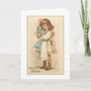 Cartes Pour Fêtes Annuelles Vintage Noël Salutations Fille avec poupée