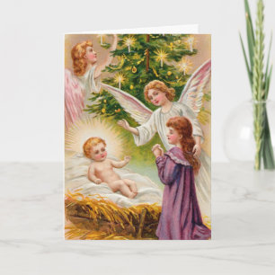 Cartes Pour Fêtes Annuelles Vintage Noël Salutations Nativité