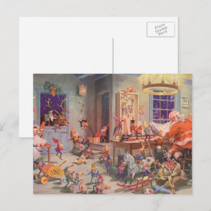 Cartes Pour Fêtes Annuelles Vintage Noël, Santa Claus avec Elves Atelier