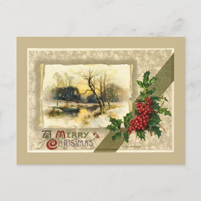 Cartes Pour Fêtes Annuelles Vintage Noël, Scène d'hiver encadrée (Devant)