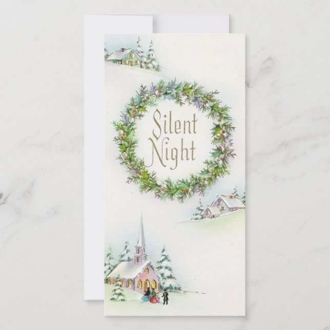 Cartes Pour Fêtes Annuelles Vintage Noël Silencieux Église de nuit (Devant)